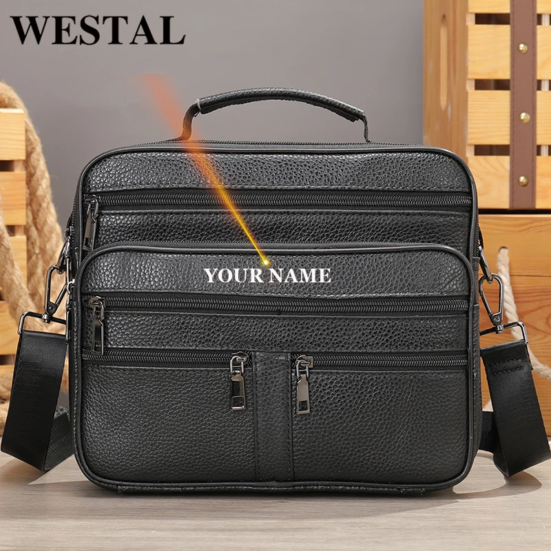 WESTAL Men\'s Shoulder Bag Genuine Leather Men\'s Designer Bag for Men Handbag Husband Crossbody Bags Top-handle Messenger Bag Man