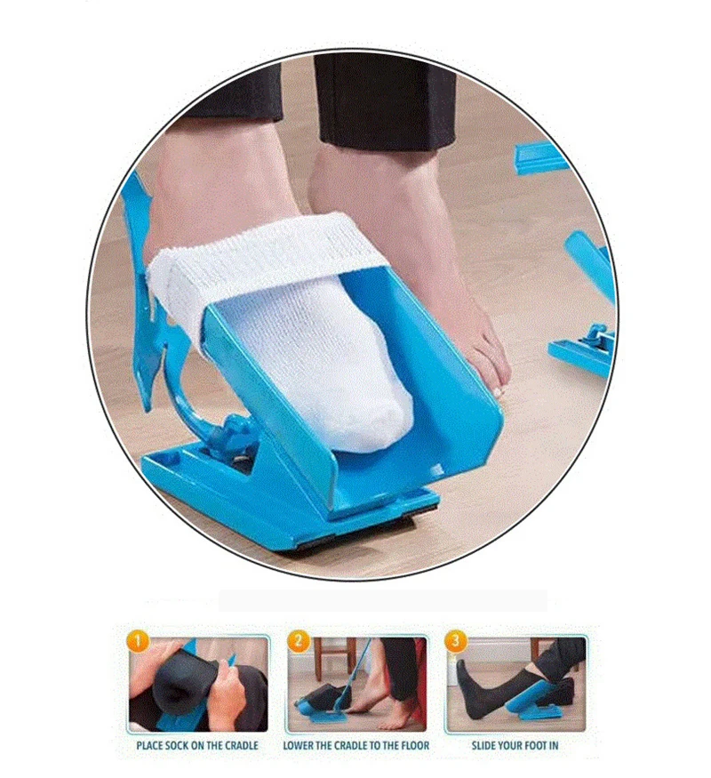 1pc Sock Slider Aid Blue Helper Kit Helps Put Socks On Off No Bending Shoe Horn Suitable For Socks Foot Brace Support