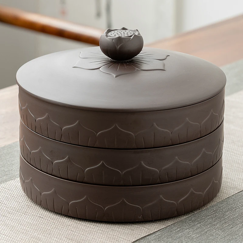 

Purple Sand Tea Can Moisture Proof Fresh Keeping Tea Box Lotus Relief Pattern Tea Can Multi Function Storage Box Retro Style