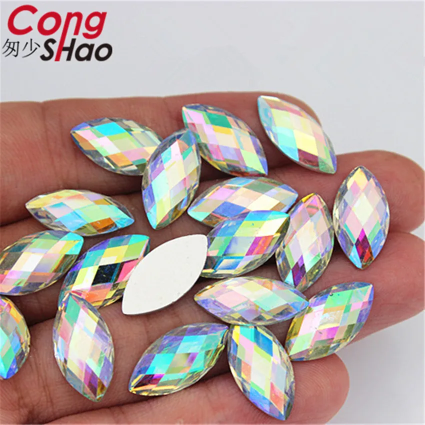 100pcs 7*15mm 9*18mm AB Clear Horse Eye Resin Rhinestone Trim Crystals Flatback DIY For Wedding Dress Jewelry Decoration 8Y256