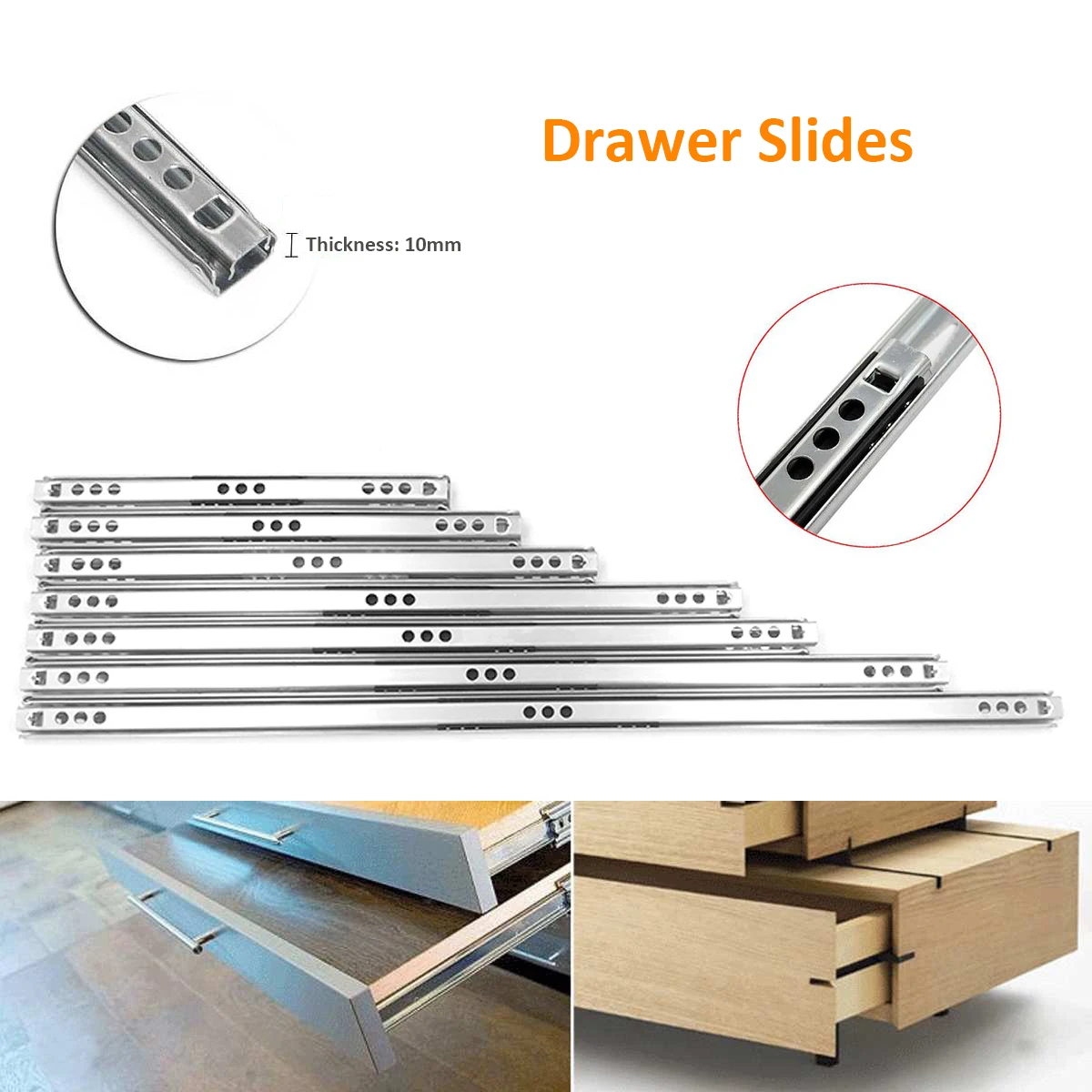 2Pair/Lot 18.2cm 21.4cm 24.6cm 31cm 34cm 40mm Wide Drawer Runner Ball Bearing 2 Sections 2 Ways Rail Telescopic Furniture Slide