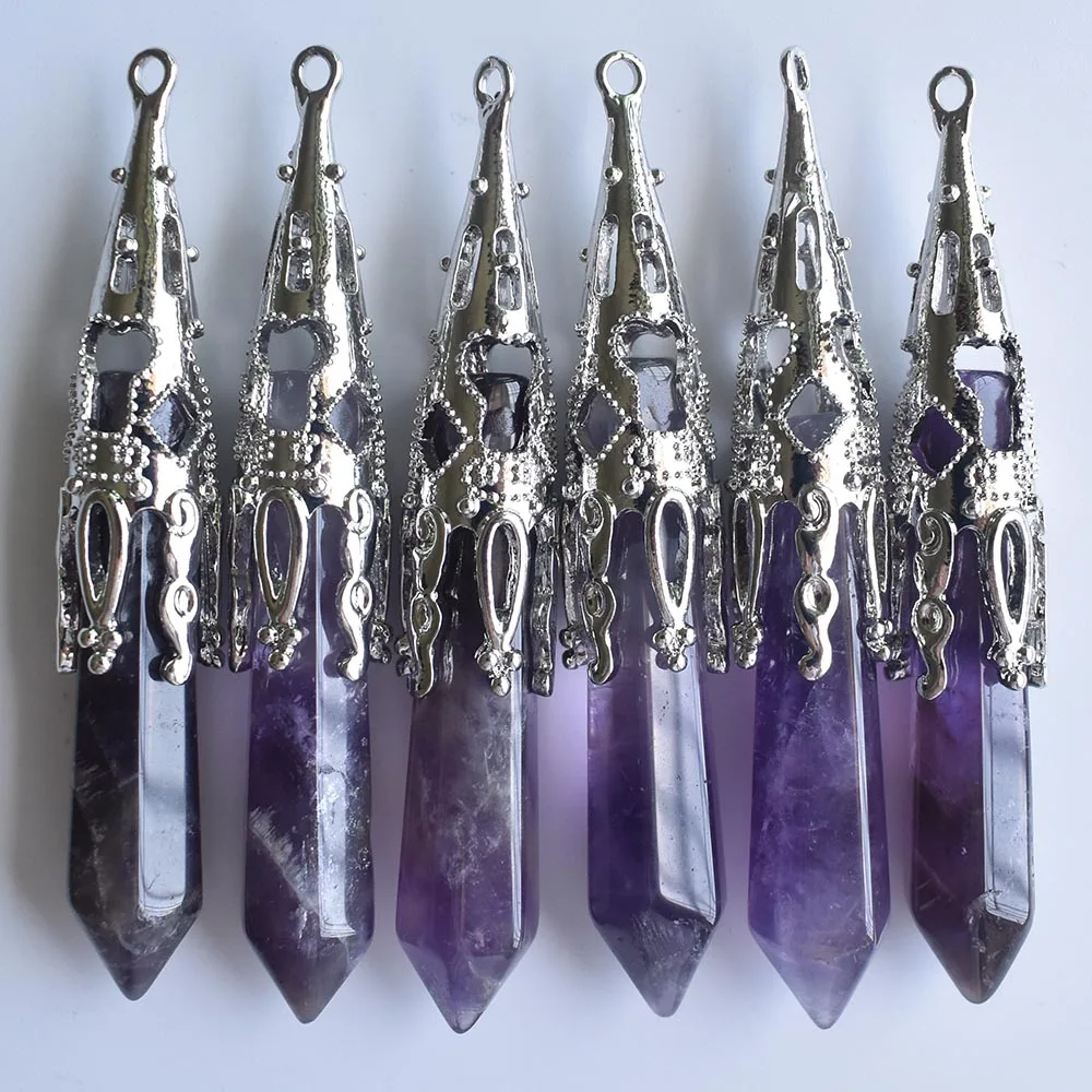 

Retro Natural Gem Stone Pendulum for Divination Wicca Birthstone Natural amethysts Stone Pendants Wholesale 6pcs/lot free