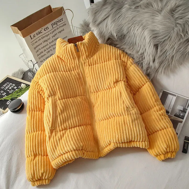 

Corduroy Cotton Winter Coat 2021 New Short Warm Parka Jacket Thicken Female Cropped Puffer Jacket Oversized Bubble Coats