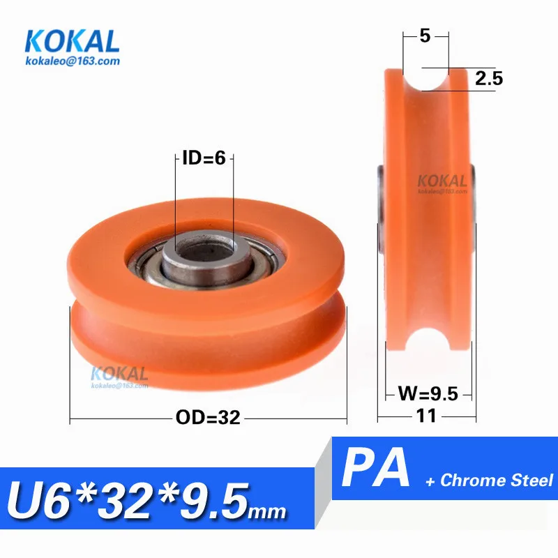 [U0632 + ZJ] 1 sztuk pomarańczowy POM 6X32X9.5 u-rowkowane koło z trójkątnym wspornikiem/U wspornik,, łożysko lina stalowa podstawa 2L koła pasowe