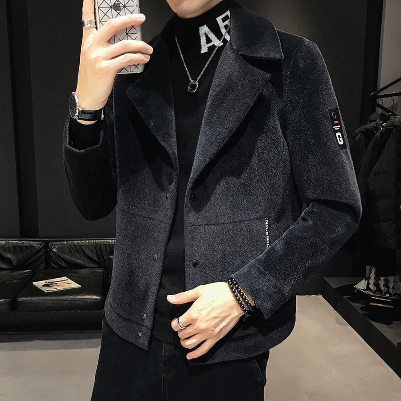 

Fashion Business Solid Thicken Slim Windbreaker Overcoat Male Jacket Cashmere Thicker Winter Casual Wool Trench Coat Men