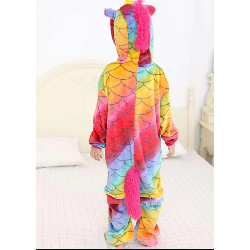 Kid Pajamas Fish Scale Unicorn Onesies Cosplay Kigurumi For Girl Boy Cartoon Halloween Costume Sleepwear Animal Jumpsuit Clothes