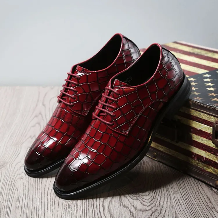 New British business leather shoes formal dress men's singles shoes crocodile pattern wedding banquet men's leather shoes