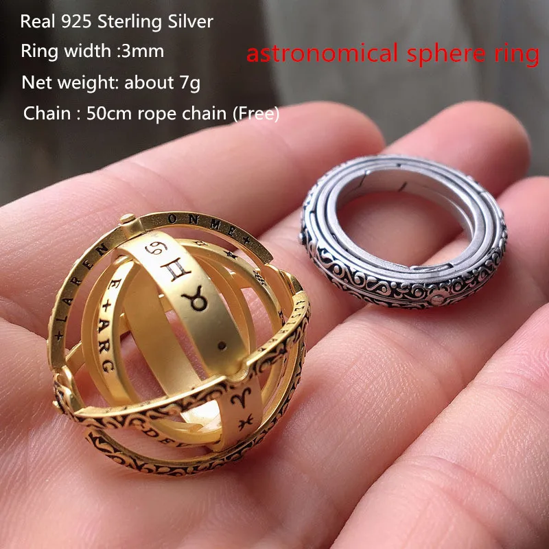 

Buyee 925 Sterling Silver Male Unique Ring Astronomical Sphere Changing Wearable Transformation Ring for Man Jewelry Circle