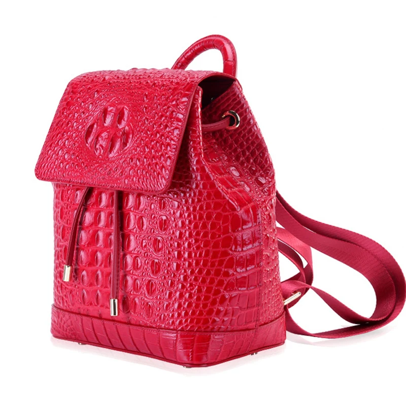 New Real Cowhide Crocodile Pattern Women Backpack Fashion Women Genuine Leather Backpack Luxury Famous Brand Female Bag