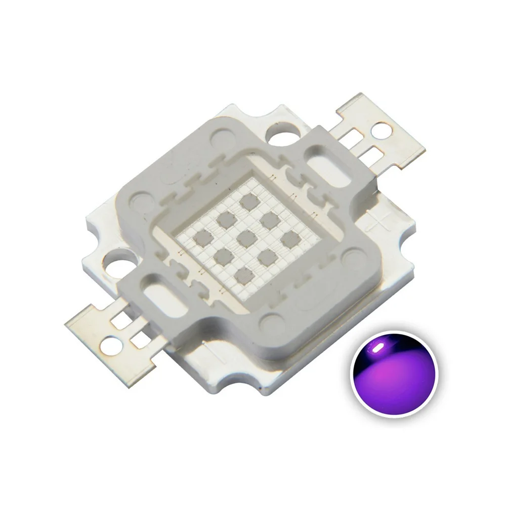 

10pcs 10W High Power LED UV Light Chip lamp fishing LED manicuring purple Diode 395-400nm 900mA 9.0-11.0V 30-60LM EPILEDS