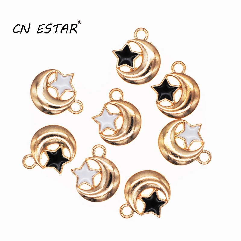 20PCS/Lot Alloy Enamel Moon Star Necklace Pendants DIY Jewelry Findings Black White Oil Drop KC Gold Color Tone Charms