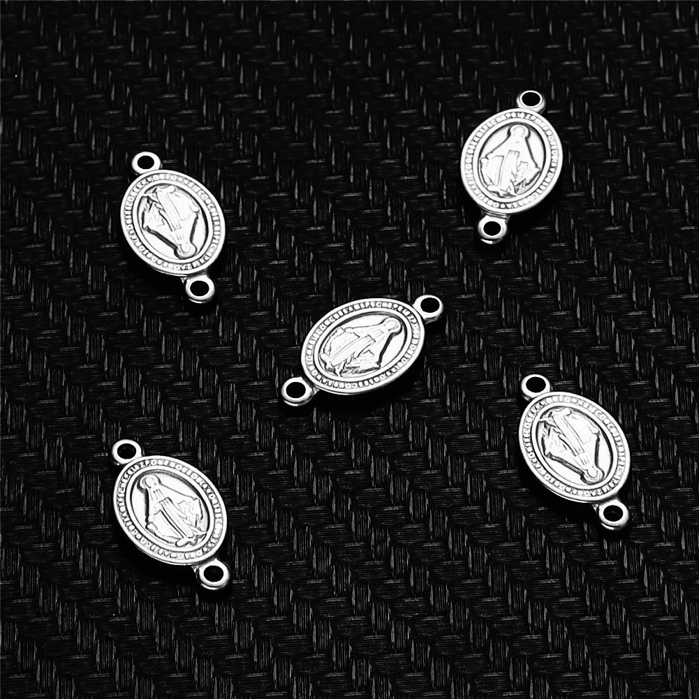 5PCS/lot  Stainless Steel Catholic Christian Charms Pendants Double Side Jesus Charms For Earrings Bracelet DIY Jewelry Making