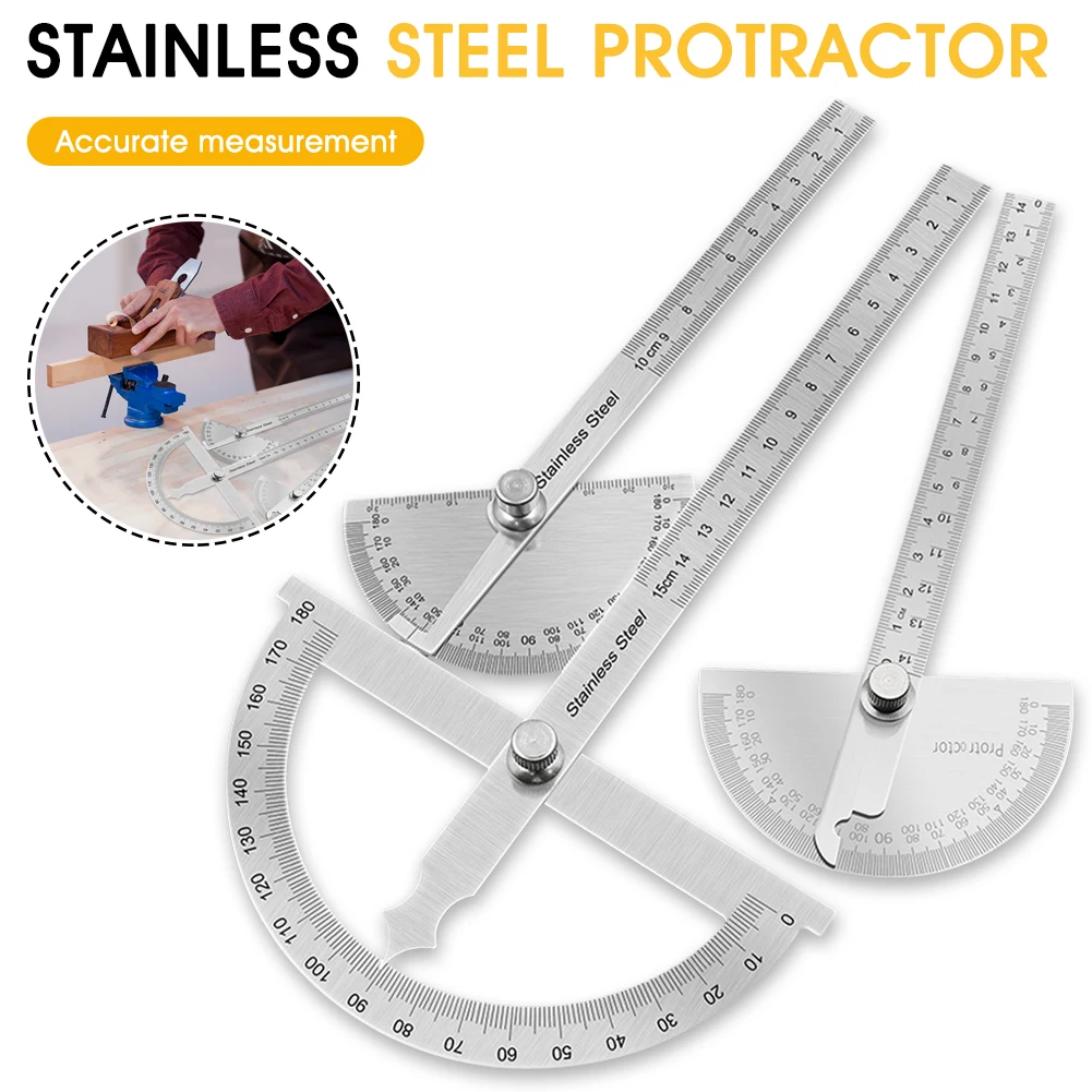 180 Degree Protractor Metal Angle Finder Goniometer Angle Ruler Stainless Steel Woodworking Tools Rotary Measuring Ruler