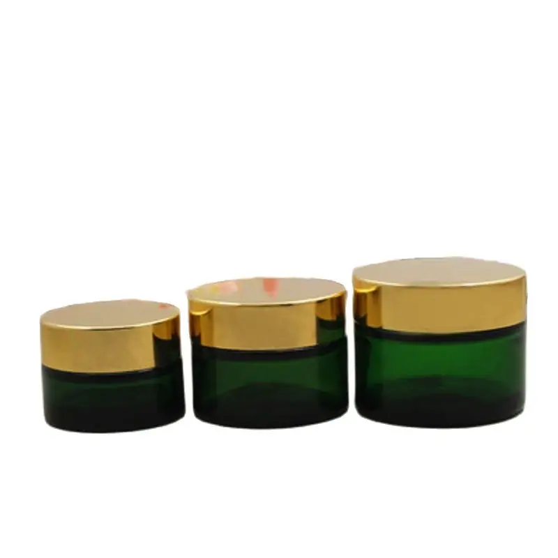 

10 Pcs Empty Green Glass Cream Jar Gold Cover Cosmetic Packaging Container Travel Eye Cream Jar Refillable Bottle 20G 30G 50G
