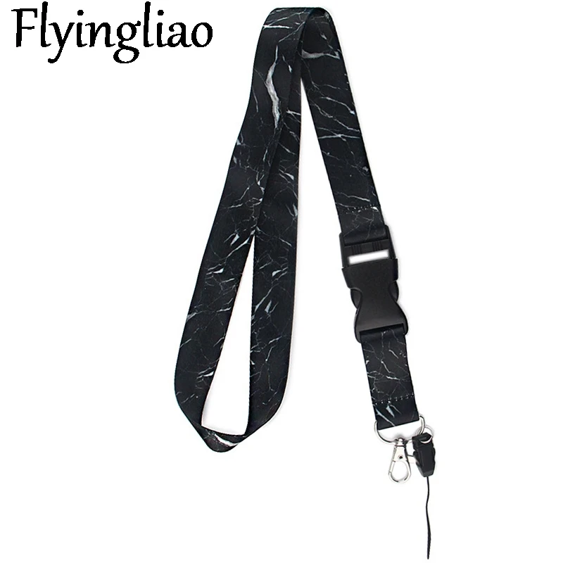 Black Marble Texture Keychain Lanyards Id Badge Holder ID Card Pass Gym Mobile Phone Badge Holder Key Strap Webbings Ribbons