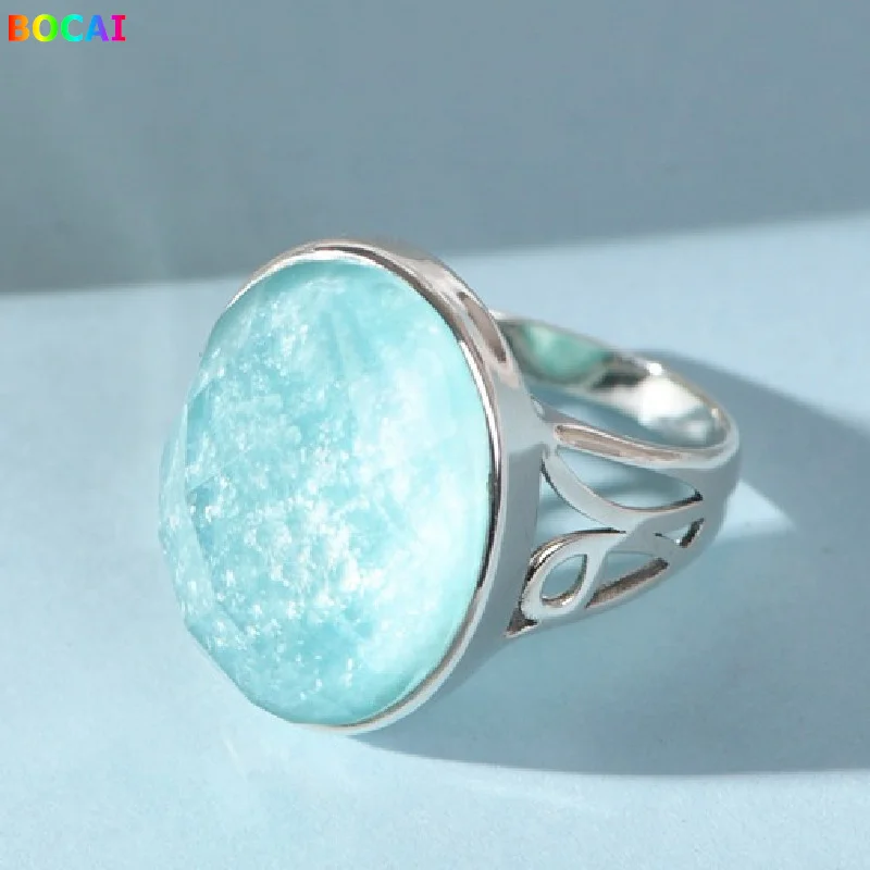 S925 Sterling Silver Rings for Women Simple Tangent Plane Lapis Lazuli Amazonite New Fashion Charms Jewelry Wholesale