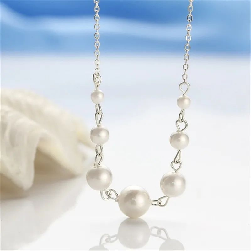 Fashion Jewelry 925 Silver necklace vintage simple beaded pearl single-layer necklace