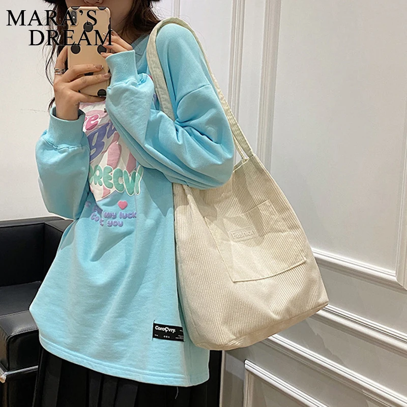 Mara\'s Dream Bags For Women 2021 Corduroy Shoulder Bag Reusable Shopping Bags Casual Tote Female Handbag For Student Cram School