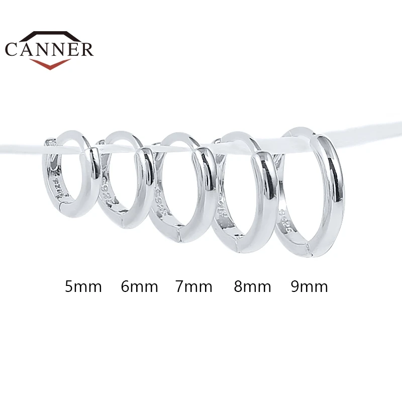 CANNER 5/6/7/8/9mm Real 925 Sterling Silver Hoop Earrings for Women Piercing Earings Round Circle Earring Jewelry pendientes