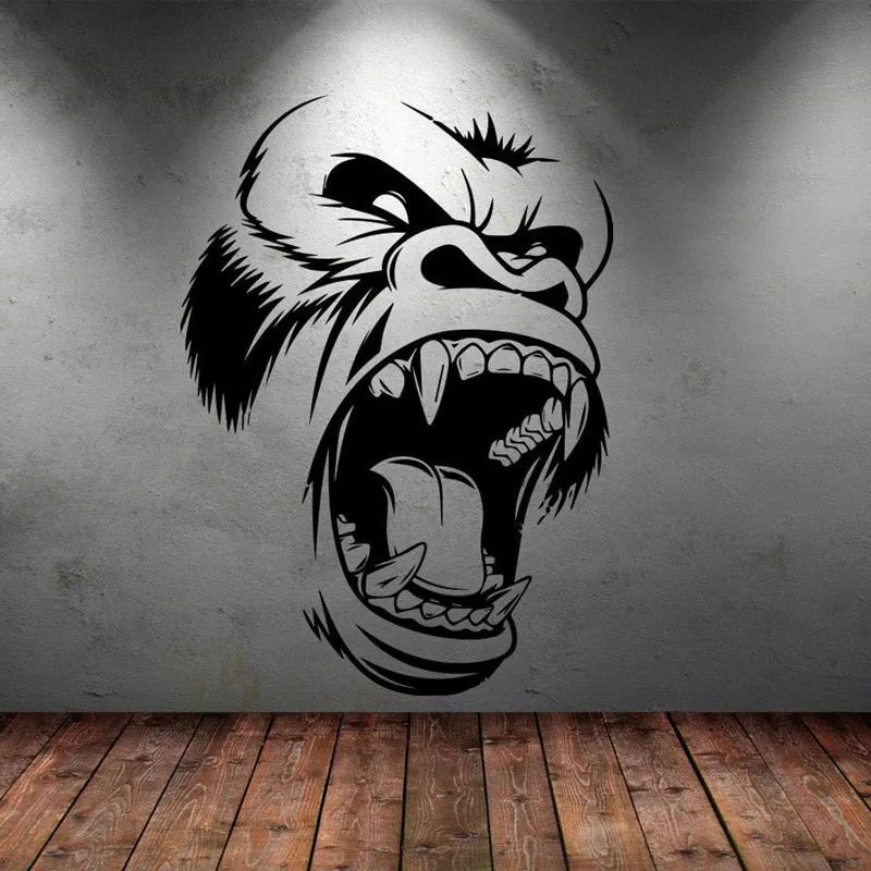 Angry Gorilla Face Wall Sticker Vinyl Art Home Decoration Living Room Bedroom Gym Decals Animal Wallpaper Removable Mural S239