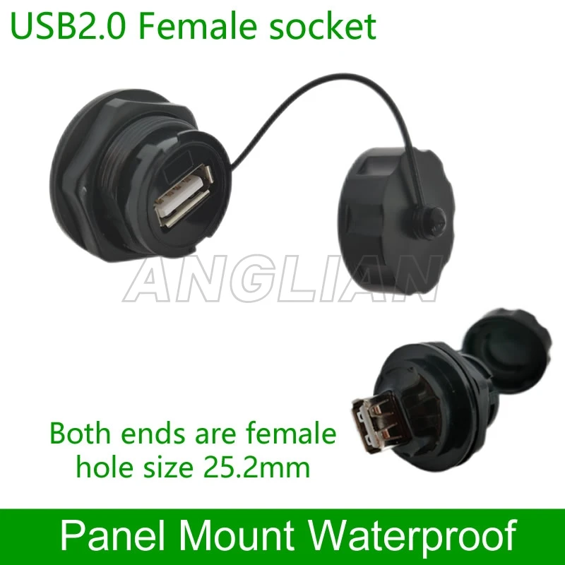 

USB female socket plug Panel Mount adapter USB 2.0 3.0 Waterproof Connector IP67 extension cord connector with cap DHL 10 units