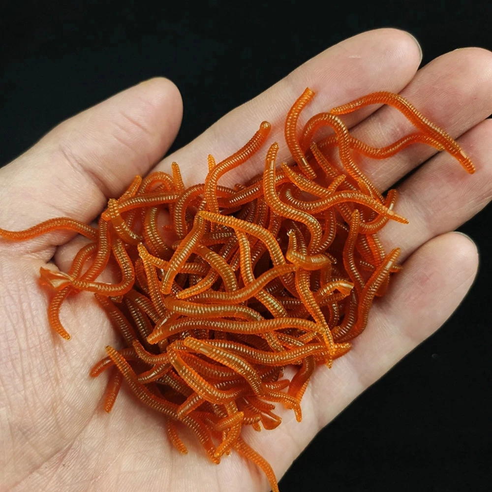 20-100pcs/lot Soft Lure Fishing Simulation Earthworm red Worms Artificial Fishing Lure Tackle Lifelike Fishy Smell Lures