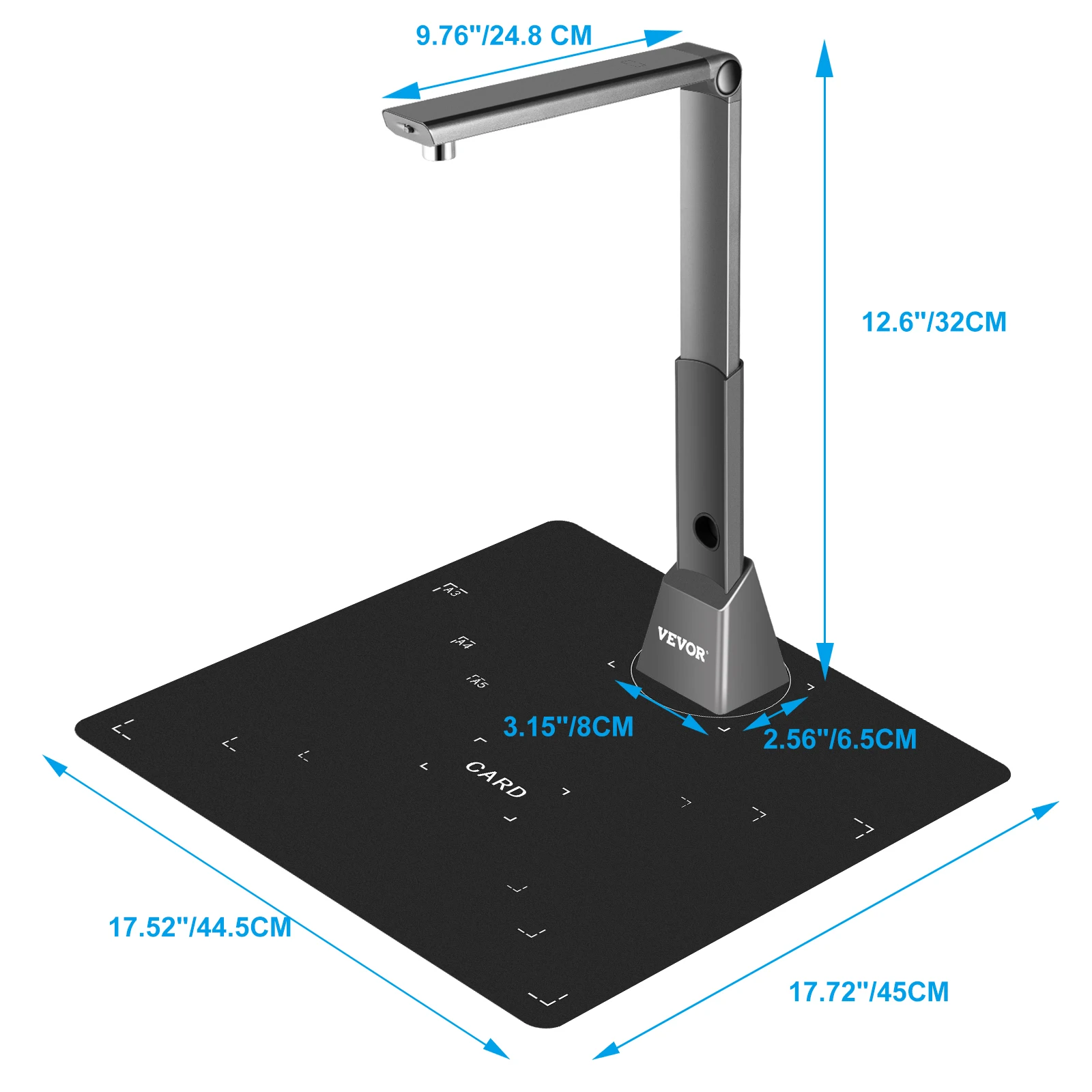 VEVOR Scanner Portatile ad Alta Definizione A3, 10 Mega-Pixel Scanner per Documenti, Formato Scanner A3 con Doppia Lente + 4 Luci LED, Scanner Intelligente per Documento con Funzione OCR Multilingua