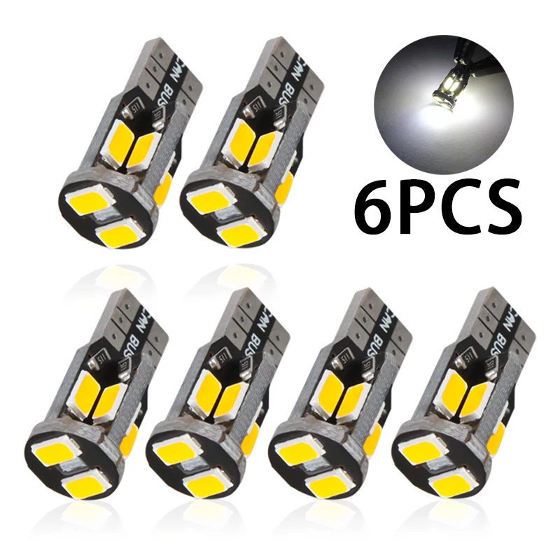 LED 캔버스 자동차 인테리어 전구, SMD 사이드 마커, 웨지 독서 램프, 실리카 자동 조명, 12V, 4300kK T10, W5W 194 168 5730 10, 6 개