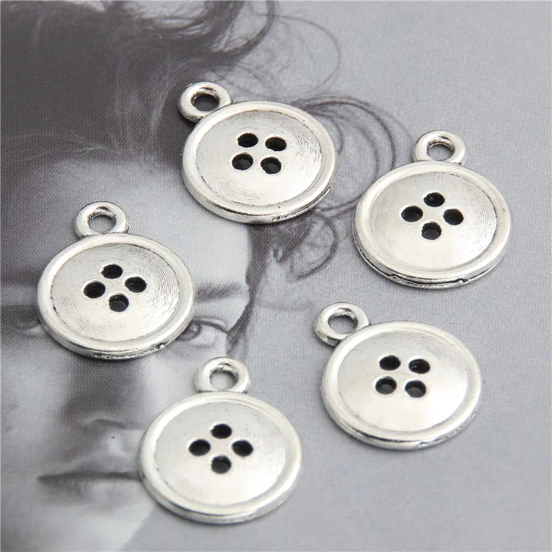 50pcs Silver Color Mini Clothes Button Pendant Charms Tailor Pendant Sewing Jewelry Finding Accessories Wholesale A2998