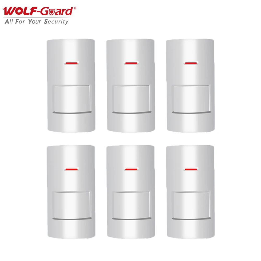 Wolf-Guard-Sensor de movimiento PIR infrarrojo inteligente inalámbrico, sistema antirrobo de alarma de seguridad para el hogar, 433MHz, 6 unidades