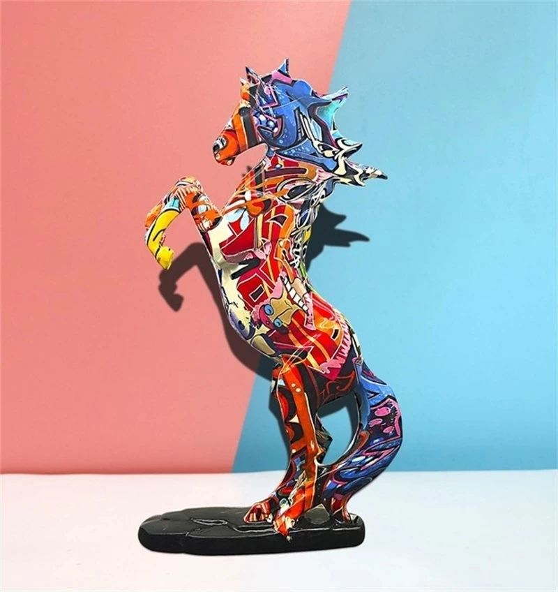 Statuette Decoration Statues Sculptures Figurines For Interior Modern Home Interior Livingroom  Aesthetic Graffiti Painted Horse