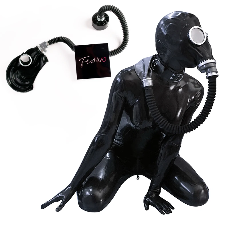 Ftshist All-Inclusive Fetisch Gas Atmen Maske Und Tasche Set Für Latex Kleidung Zubehör Cosplay Würgen Kopfbedeckungen