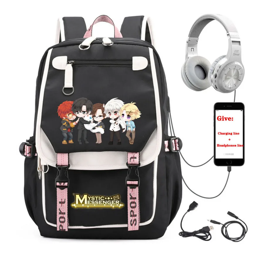 anime Mystic Messenger backpack Women men Travel Backpack student School book Bag USB Charging teenagers Laptop packsack