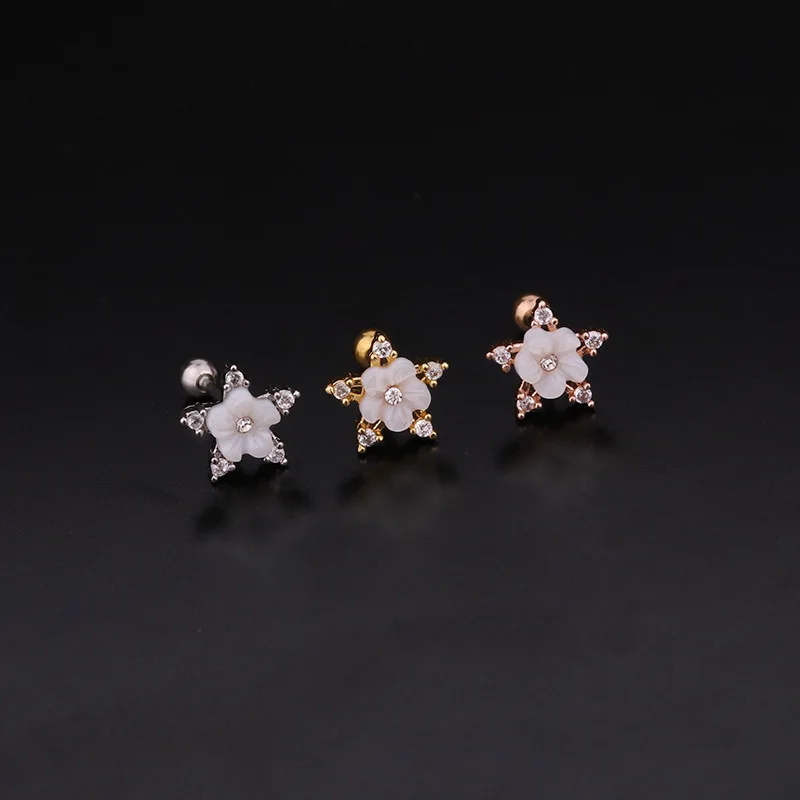 Airplane Butterfly Flower  Ear Piercing Stud Cz Cartilage Helix Conch Screw Back Earring Tragus Helix Cartilage Piercing Jewelry