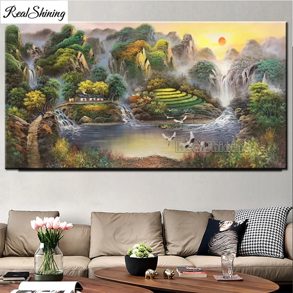 5D Diy Diamond Painting Mountain Peak Falls Landscape Full Diamond Embroidery Rhinestones Cross Stitch Diamond Mosaic T282