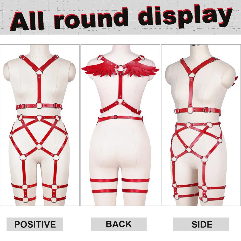 

2PC Faux Leather Cage Chest Harness Sexy Hollow Out Cage Bra Metal Chain Gothic Rivet Tops Fashion Night Club Clothes