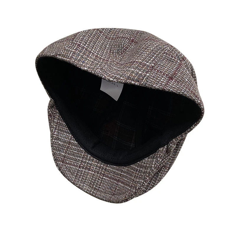 Autumn Unisex Casual Hats Men\'s Retro Berets Women Gray Plaid Newsboy Hat Duckbill Ivy Flat Cap Cotton Visors Flat Caps NM19