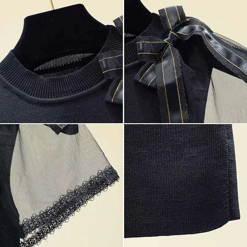 Camisetas De Mujer Bow Knitted  T Shirt Women Mesh Patchwork Short Sleeve T Shirts Woman Clothes New 2022 Summer Tops Tee Shirt