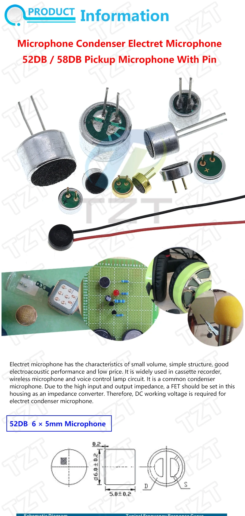 TZT 10 Stück Sortierte Elektret-Mikrofone mit 2-Pin-Anschluss 9x7mm 9767 6x5mm 6050 6x2.2mm 6022 4.5x2.2mm 4522 4x1.5mm 4015 – Detail 1