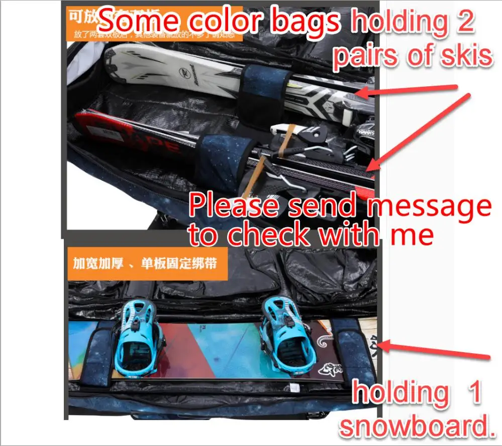 183cm(Max. Length) SnowBoard Bag With Small Wheels / thick material big capacity holing 2 pairs of Skis or 1 Snowboard a5336