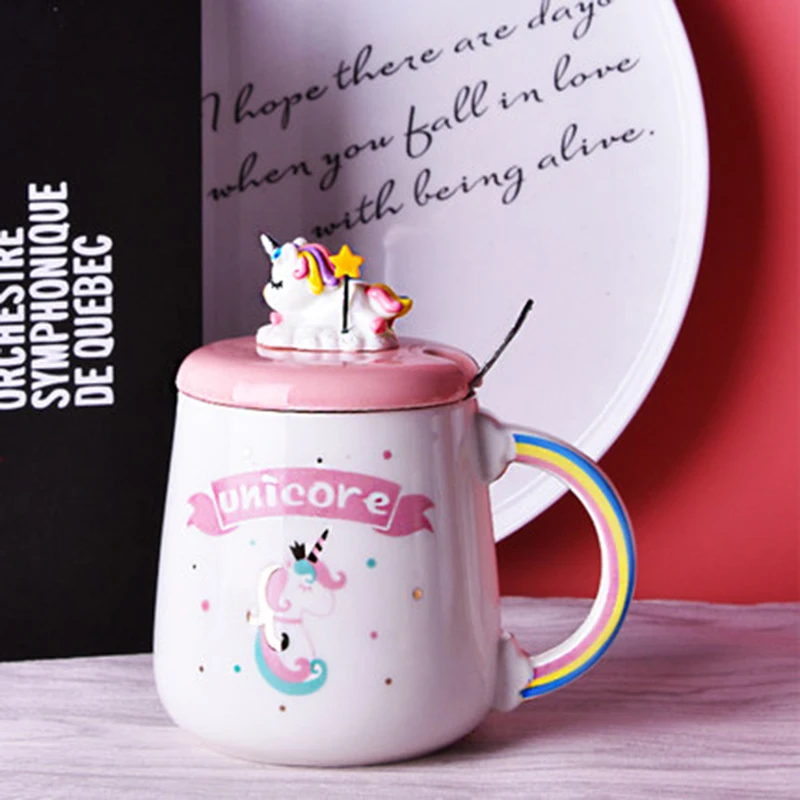 3D Unicorn Ceramic Mug Travel Coffee Mug With Spoon Milk Tea Cup Office Breakfast Drinkware Cup Wedding Birthday Gift Home Decor