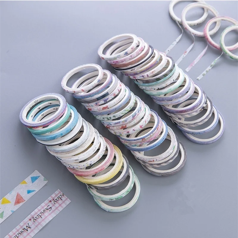 Fitas de mascaramento decorativas magras douradas, Washi Tape Set, DIY Foil Tape, 3mm Wide, 20 Rolls, 50 Rolls