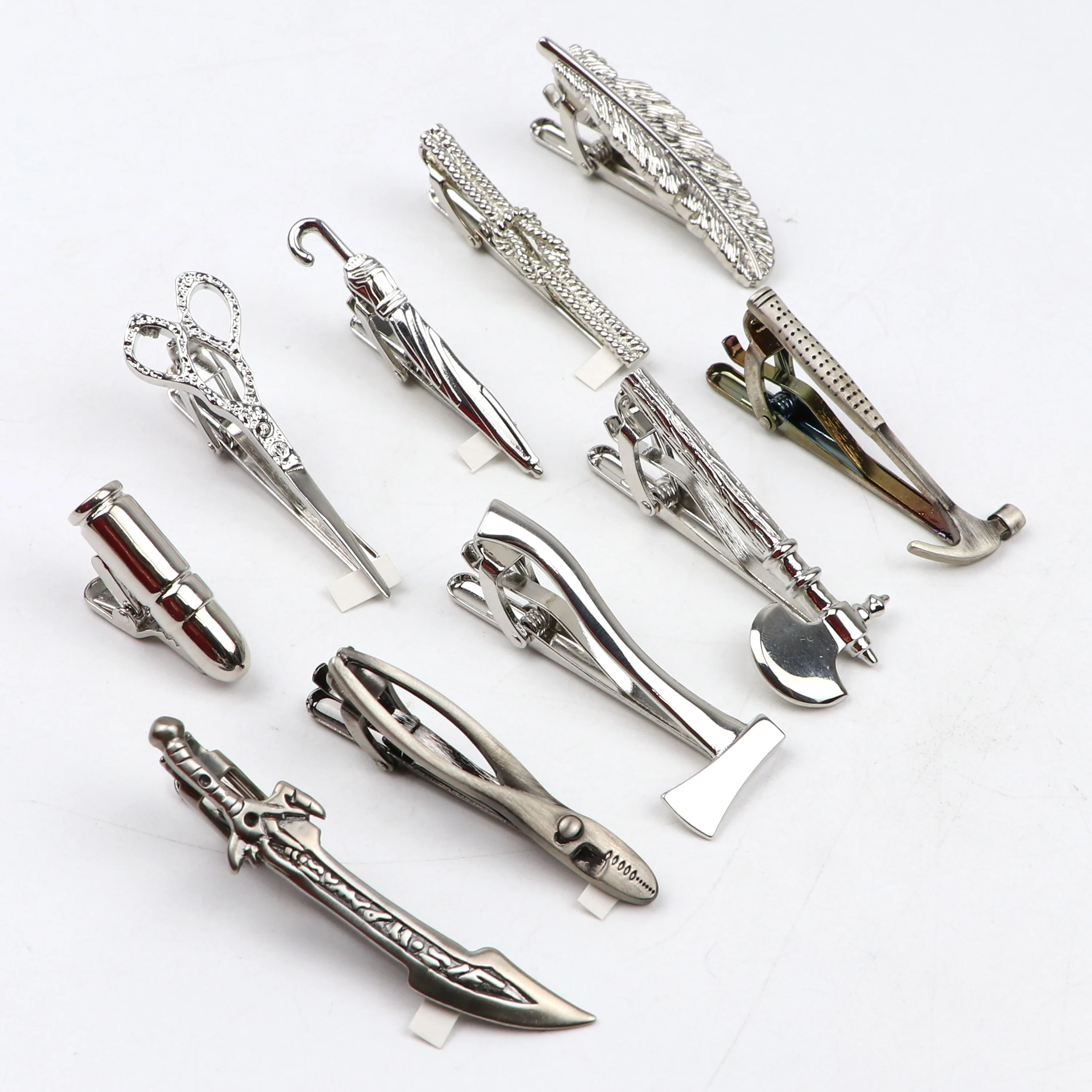 Men\'s New Simple Fashion Style Tie Clip Metal Sliver Axe Star Tie Bar carving Simple Brushed Smooth crystal Clasp Tie Pin Gifts