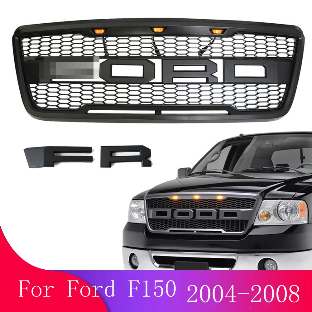 

with LED Light F-150 Car Accessory Front Bumper Raptor Grille Centre Panel Upper Grill For Ford F150 2004 2005 2006 2007 2008