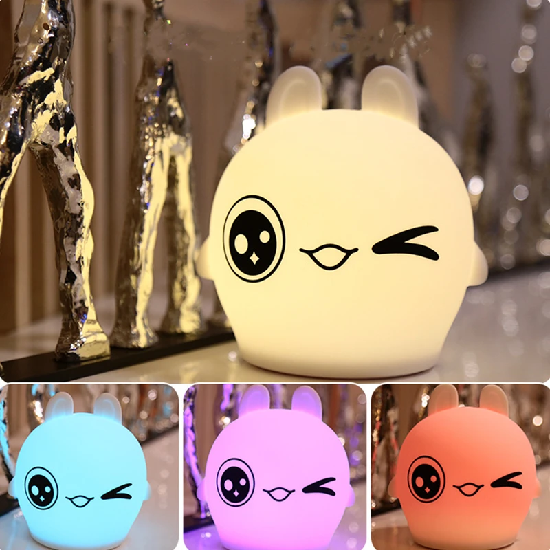 Creative Colorful Rabbit Night Lamp 7-color Pat Touch Color-changing Eye Protection Bedroom Bedside Nightlight Gift Children