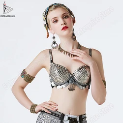 Soutien-gorge de danse tribale ATS pour femmes, pièces de monnaie vintage, accessoires de costume, vêtements de danse du ventre, style gitane haut, nouveau