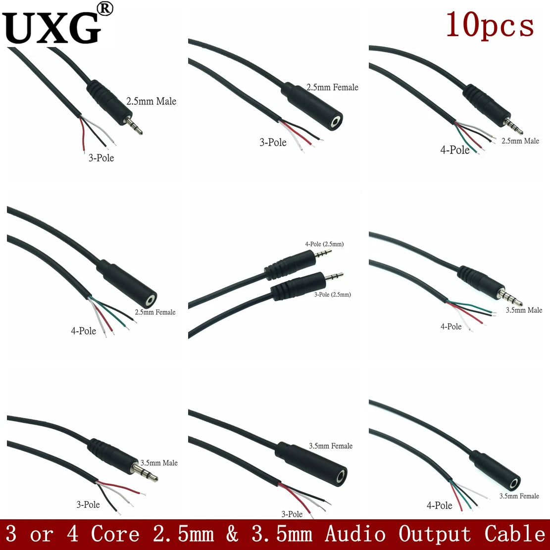 

25CM 2.5mm 3.5mm Mono Connector Cable Male Female Plug 3pin 4 Pole 2.5mm & 3.5mm Extension Wire DIY Audio Repair Cable Charger