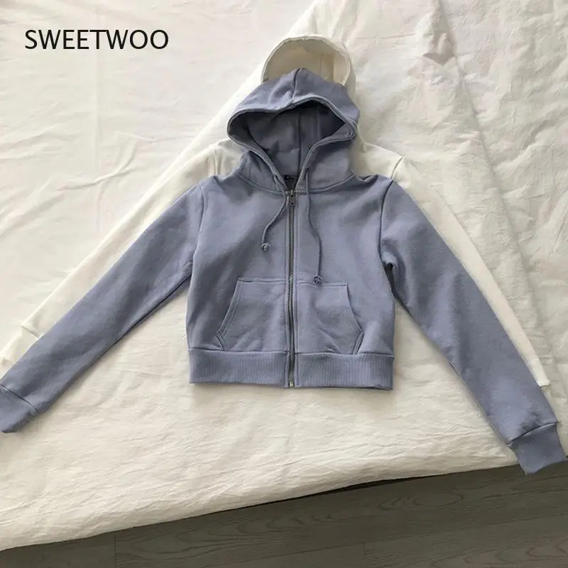 Frauen Kurz Hoodies Sweatshirts Koreanische Süße Mädchen Plain, Frühling Herbst Lange Hülse Lose Baumwolle Hoodie 6 Farben