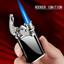 Rocker Arm Butane Lighter without Gas, Creative Electronic, Windproof, Inflatable, Metal, Personality, Blue Flame