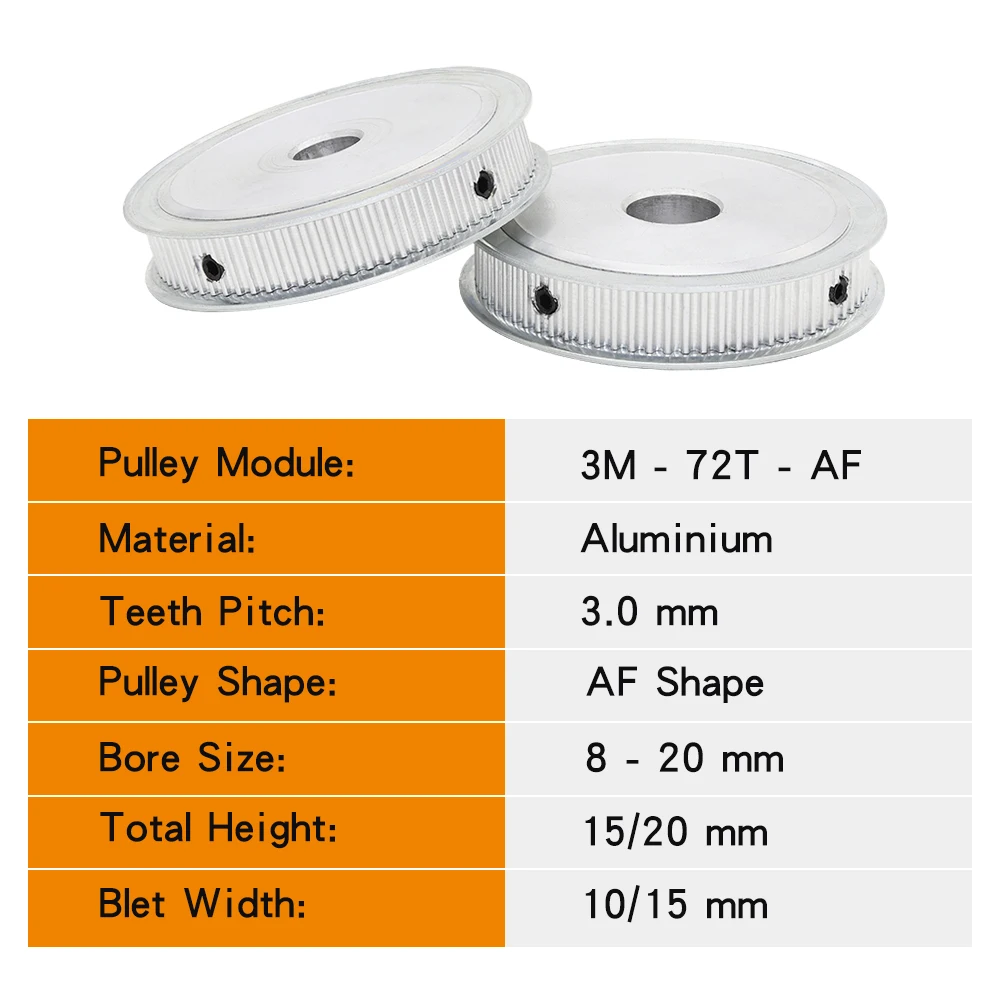 3M-72T Timing Pulley Bore Size 8/10/12/14/15/16/17/19 mm electric Motor Pulley Alloy Material For Width 10/15 mm 3M Timing Belt